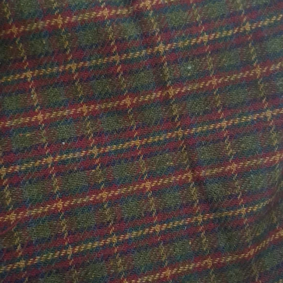 Green And Red Plaid Wool Faux Wrap Vintage School Girl Maxi Skirt with Fringe - Picture 11 of 11